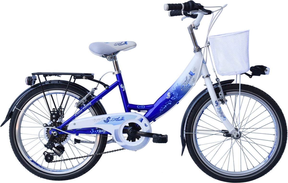 kinderfiets met 6 versnellingen 20 inch dames meisje framemaat 30cm wit blauw