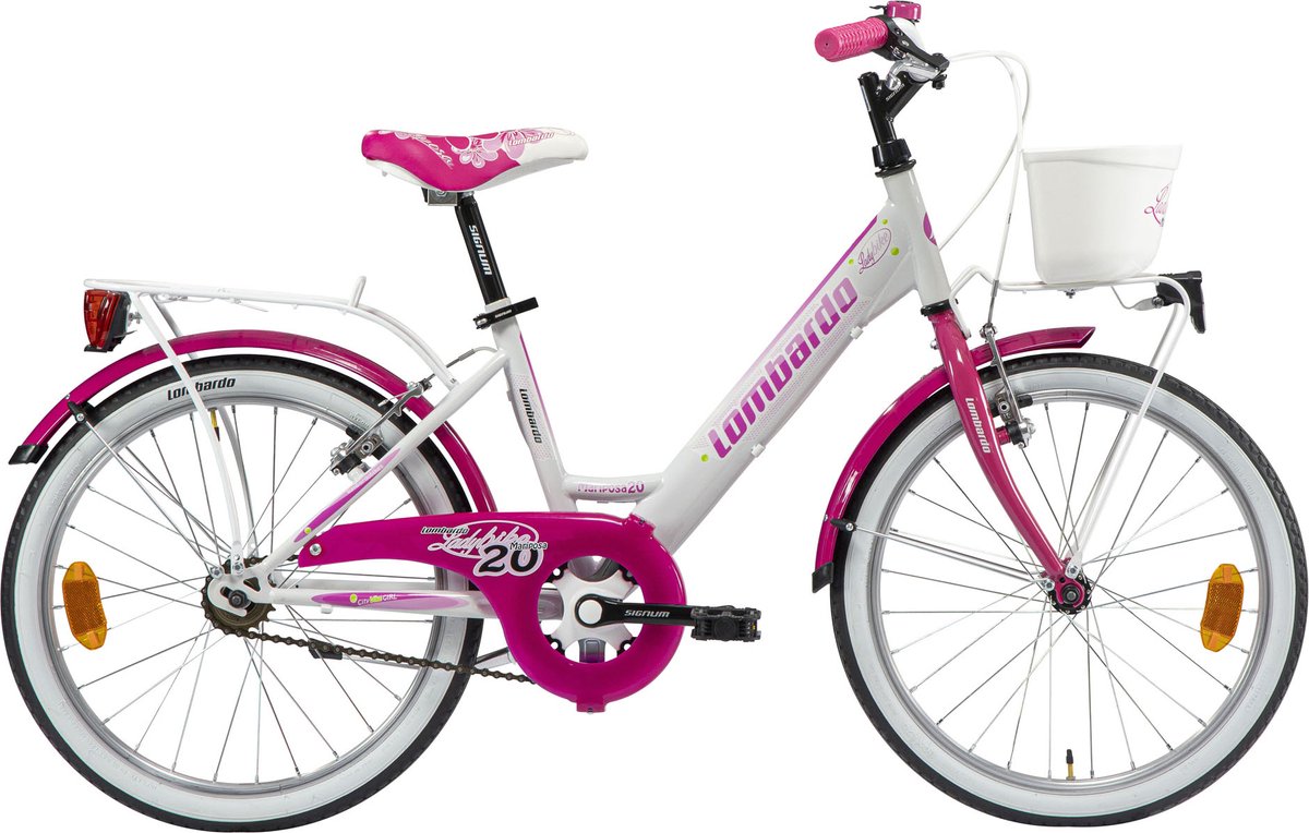 LOMBARDO MARIPOSA 20 INCH Meisjesfiets met handremmen Wit Fuchsia Kinderfiets kopen online