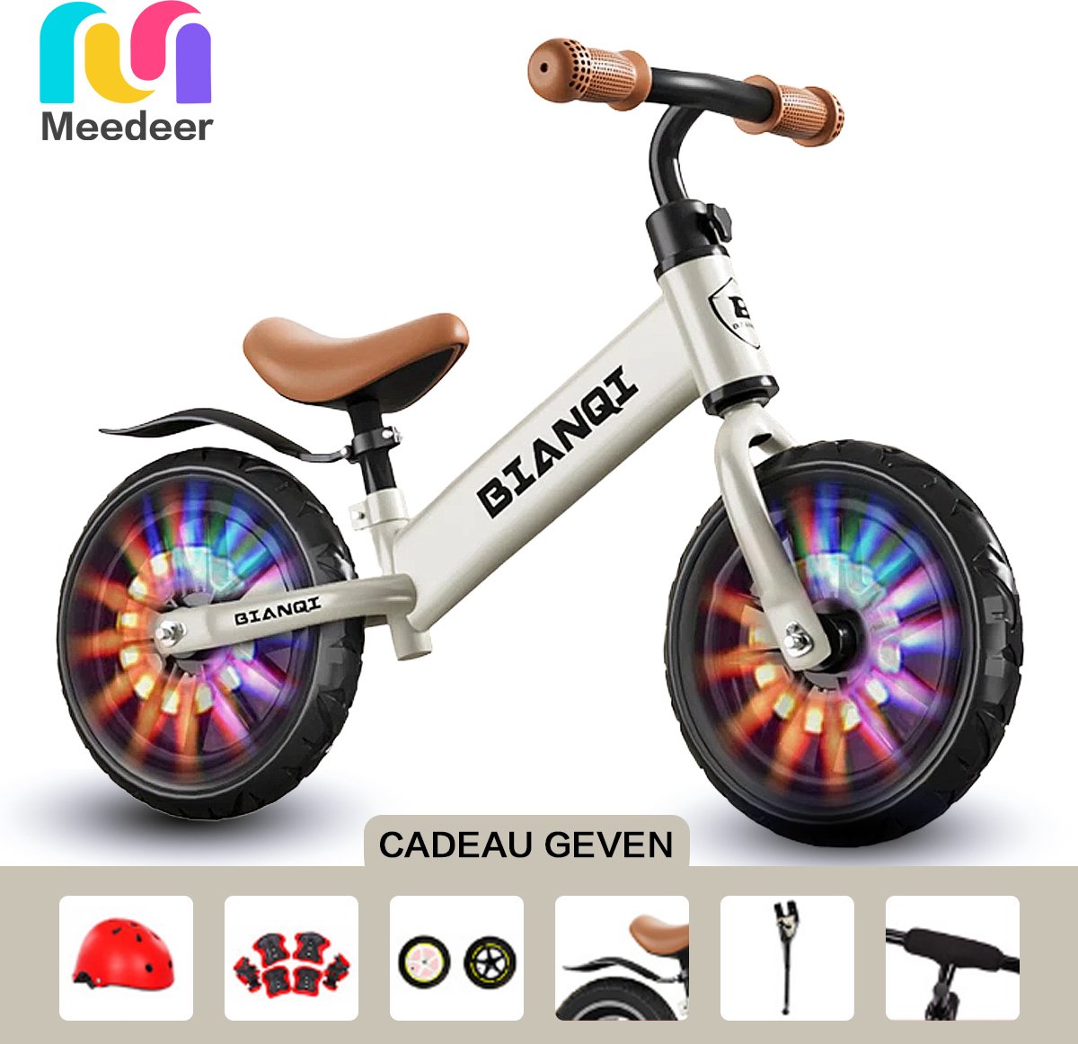 Meedeer 12 Inch-Leeftijden 2-7-Loopfiets-Jongens & Meisjes-Speelgoed-Flash Opblaasbare Wielen-360 Graden Flexibele Stuur Autostang（ Wit） Kinderfiets kopen online