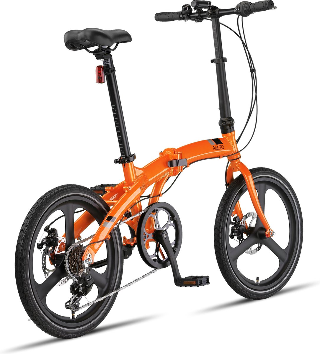 pacto two folding bike orange 6v vouwfiets plooifiets shimano aluminium schijfrem disc 20 inch