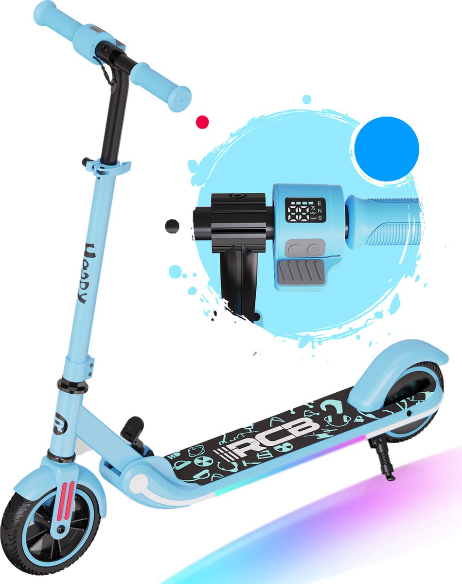 rcb elektrische step kinderen verlichting 16 km u max 50 kg bluetooth blauw