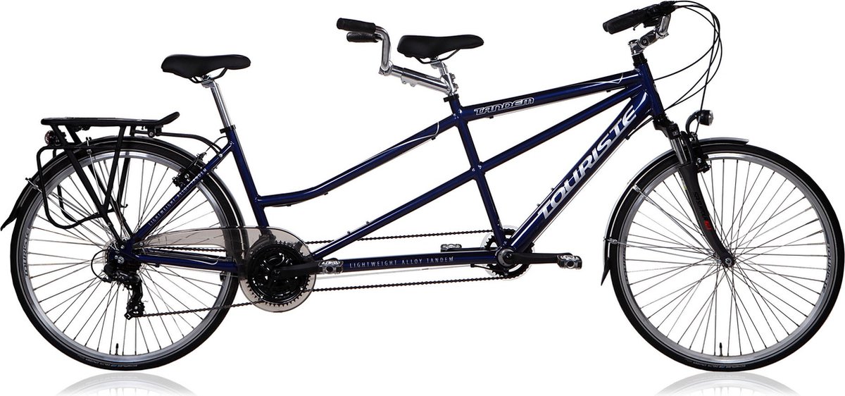 tandemfiets tourist met 21 versnellingen 240cm framemaat 55 50cm v brakes en remgrepen tandem blauw