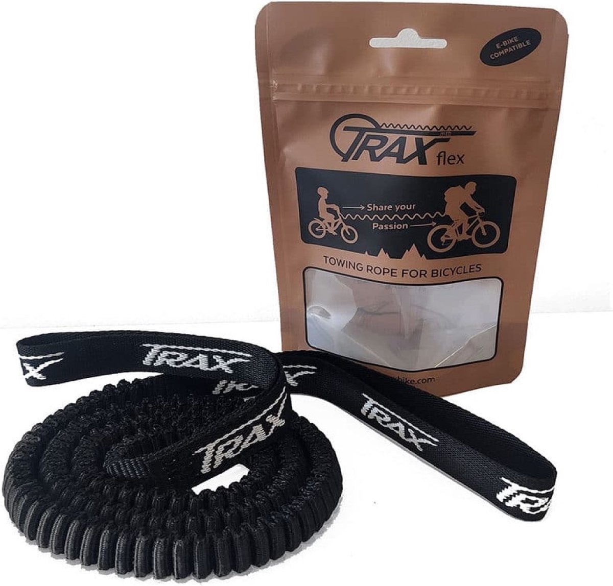 trax flex elastische band zwart voor fiets e bike mtb volwassenen kind uniseks fietstrekker sleeptouw sleepsysteem sleepkabel