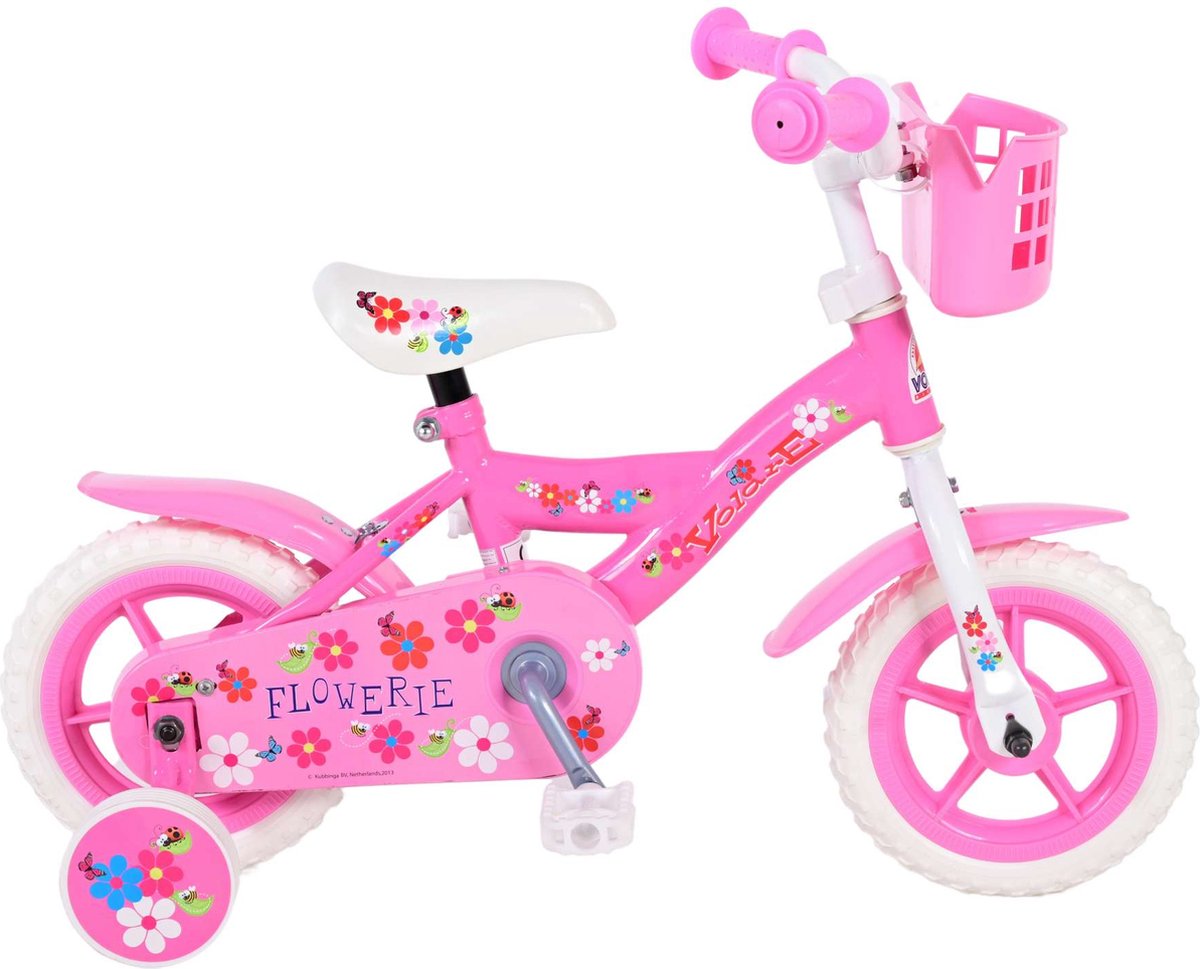 Volare Flowerie Kinderfiets - Meisjes - 10 inch - Roze/Wit - Doortrapper Kinderfiets kopen online