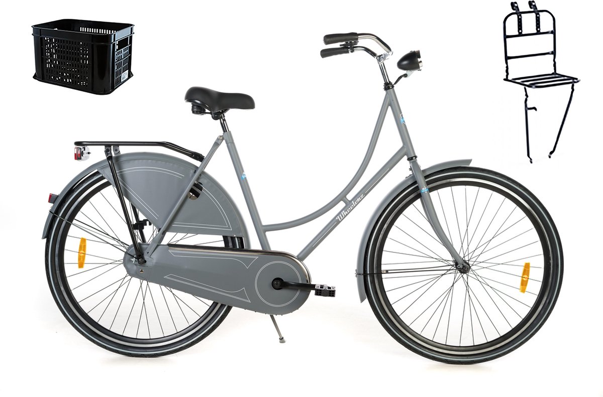 wheelerz nl omafiets grijs met voordrager en krat