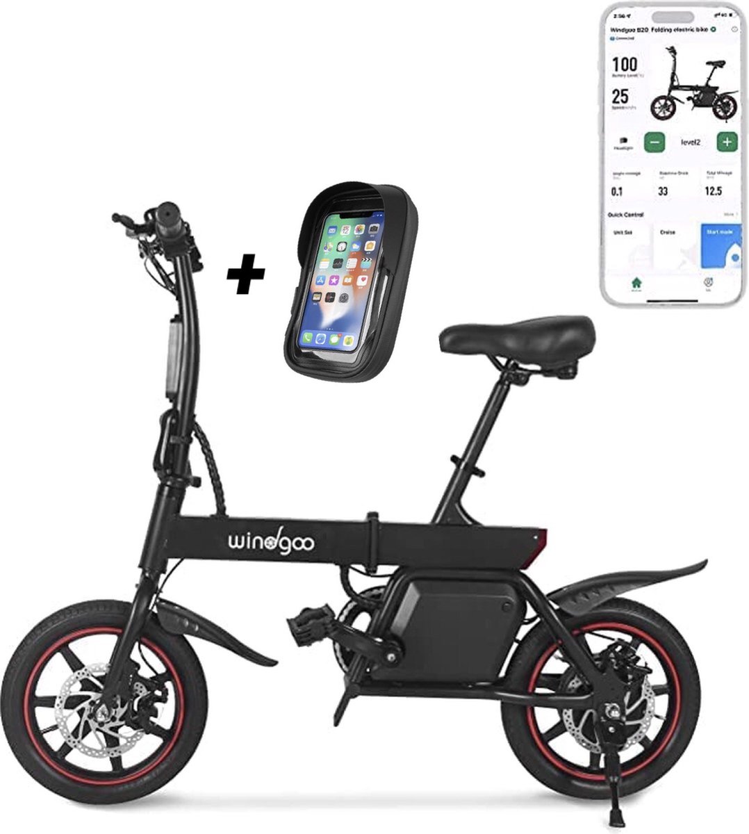 Windgoo B20 V3- APP IOS Android - Elektrische vouwfiets - E Bike - 7.8Ah Batterij - 250W - 14 Inch - 25 KM/H - Zwart Fiets (elektrisch) kopen online