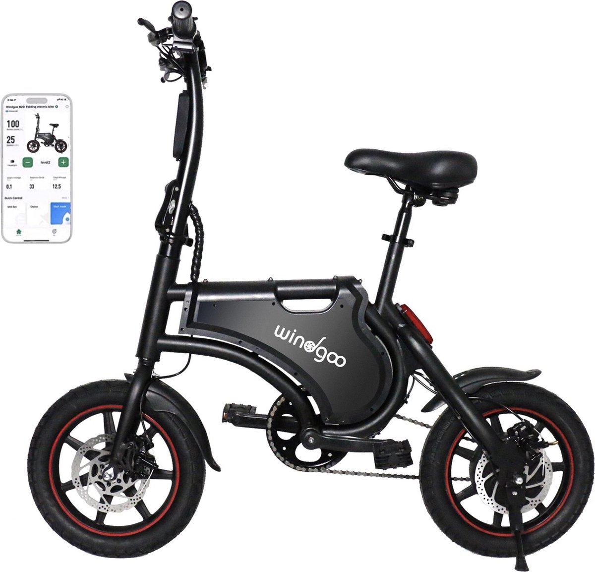 windgoo b5 elektrische fiets vouwfiets e bike 14 inch 250w app zwart