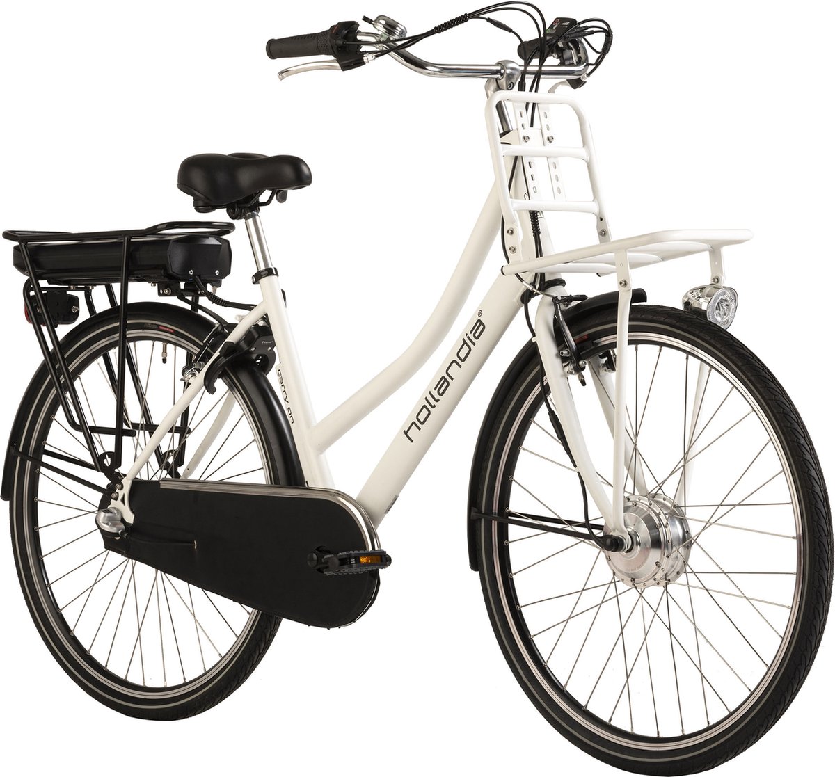 adore fiets elektrisch e stadsfiets dames hollandia carry on 28 e bike 3 versnellingen wit