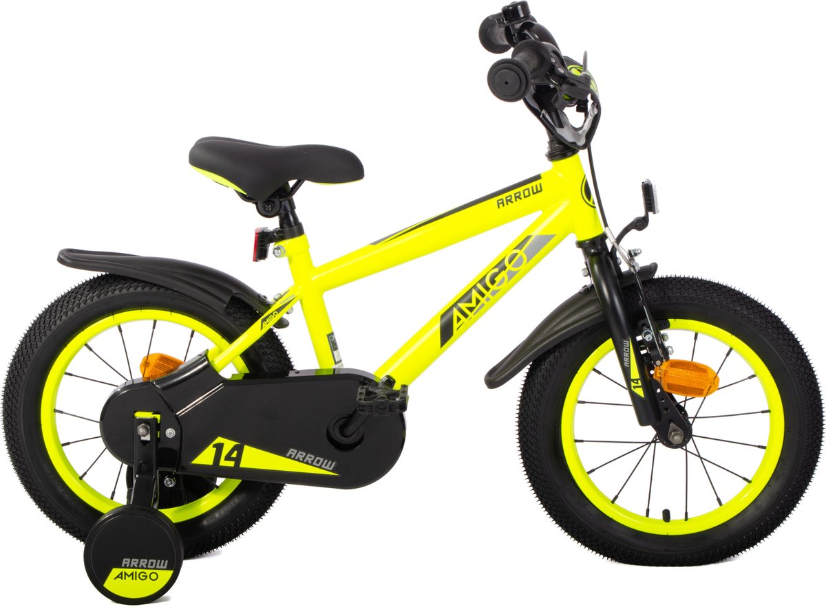 AMIGO Arrow Jongensfiets 14 Inch - Kinderfiets voor 3 tot 5 Jaar - 95-110 cm - Met Zijwieltjes - Geel/Zwart Kinderfiets kopen online