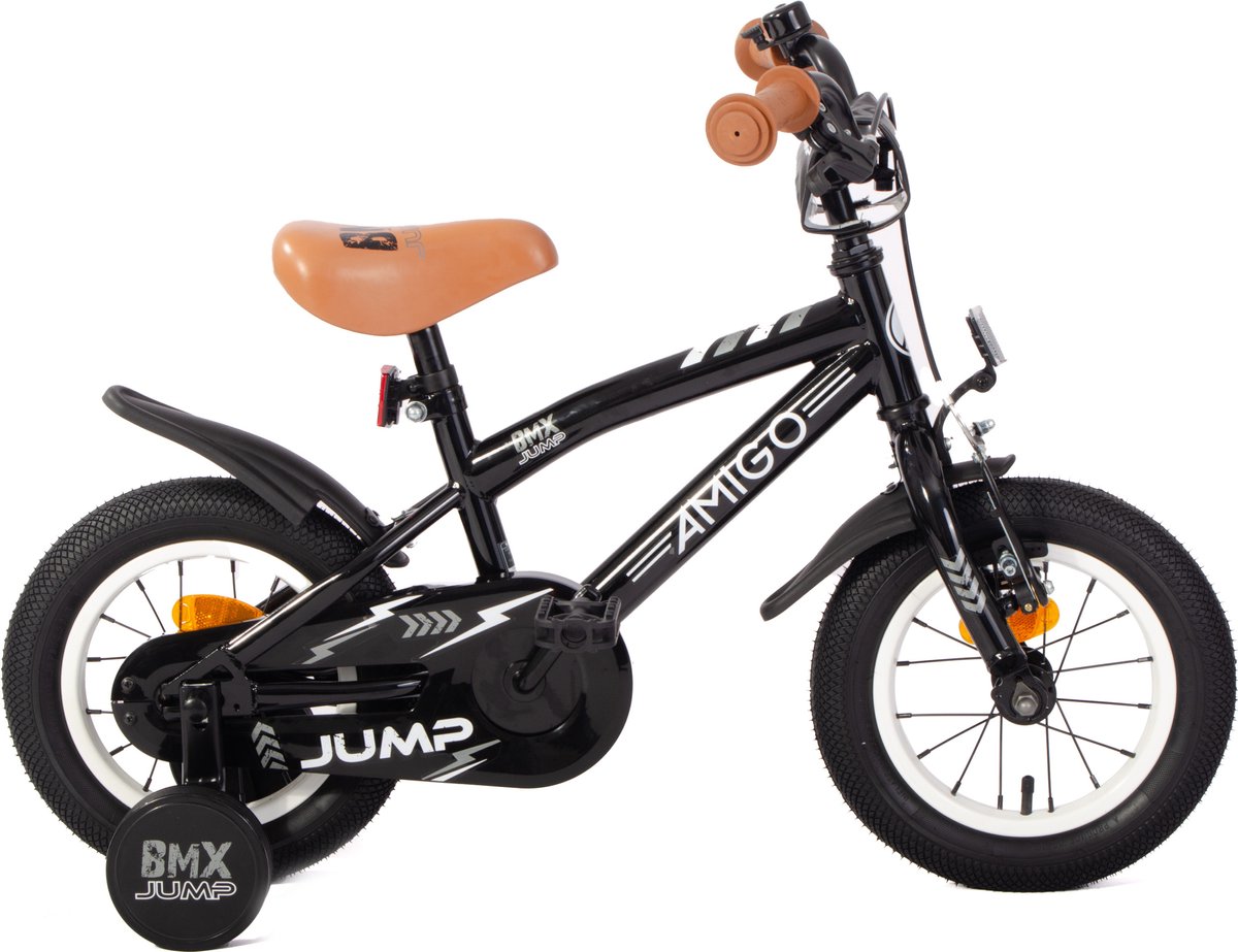 AMIGO BMX Jump Jongensfiets 12 Inch - Kinderfiets voor 2 tot 4 Jaar - 90-105 cm - Met Zijwieltjes - Zwart/Wit Kinderfiets kopen online