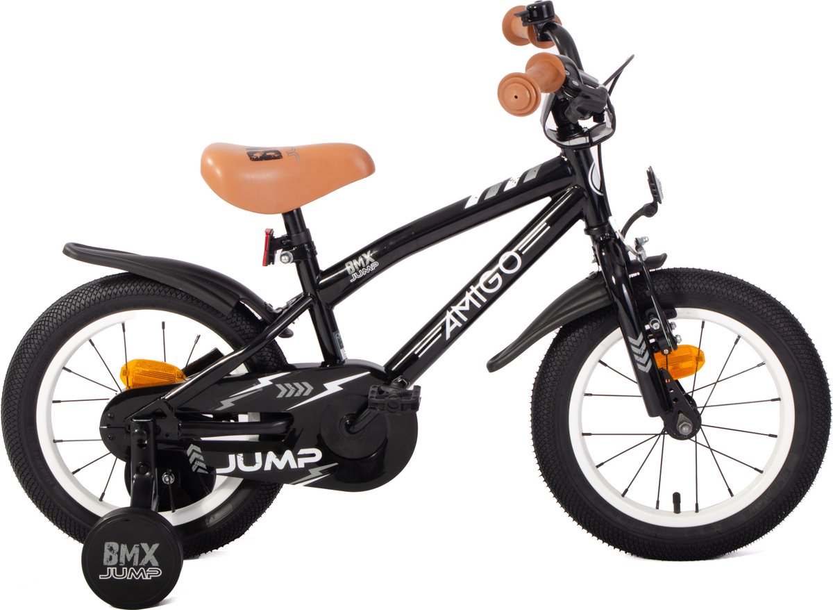 AMIGO BMX Jump Jongensfiets 14 Inch - Kinderfiets voor 3 tot 5 Jaar - 95-110 cm - Met Zijwieltjes - Zwart/Wit Kinderfiets kopen online