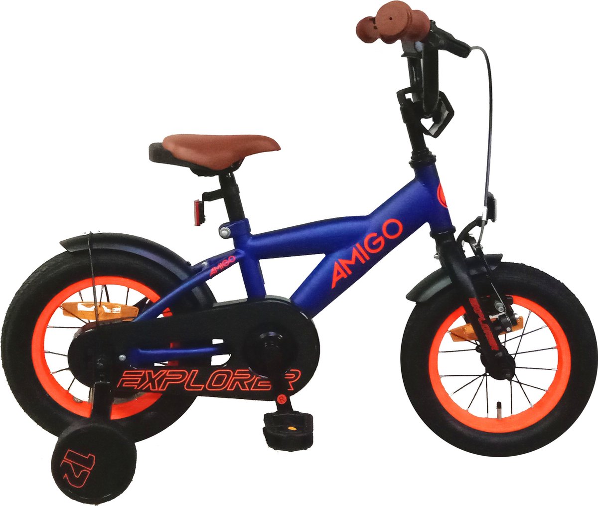 AMIGO Explorer Jongensfiets - 12 Inch 20 cm - Kinderfiets voor Jongens - Terugtraprem - Blauw/Oranje Kinderfiets kopen online