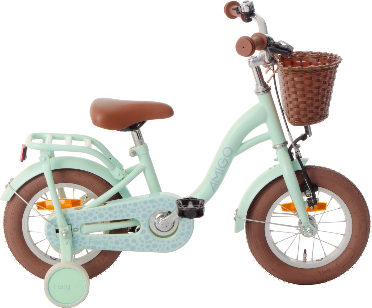 AMIGO Fairy Kinderfiets - Meisjesfiets 12 Inch - Met Terugtraprem - Met Zijwieltjes - Mintgroen Kinderfiets kopen online