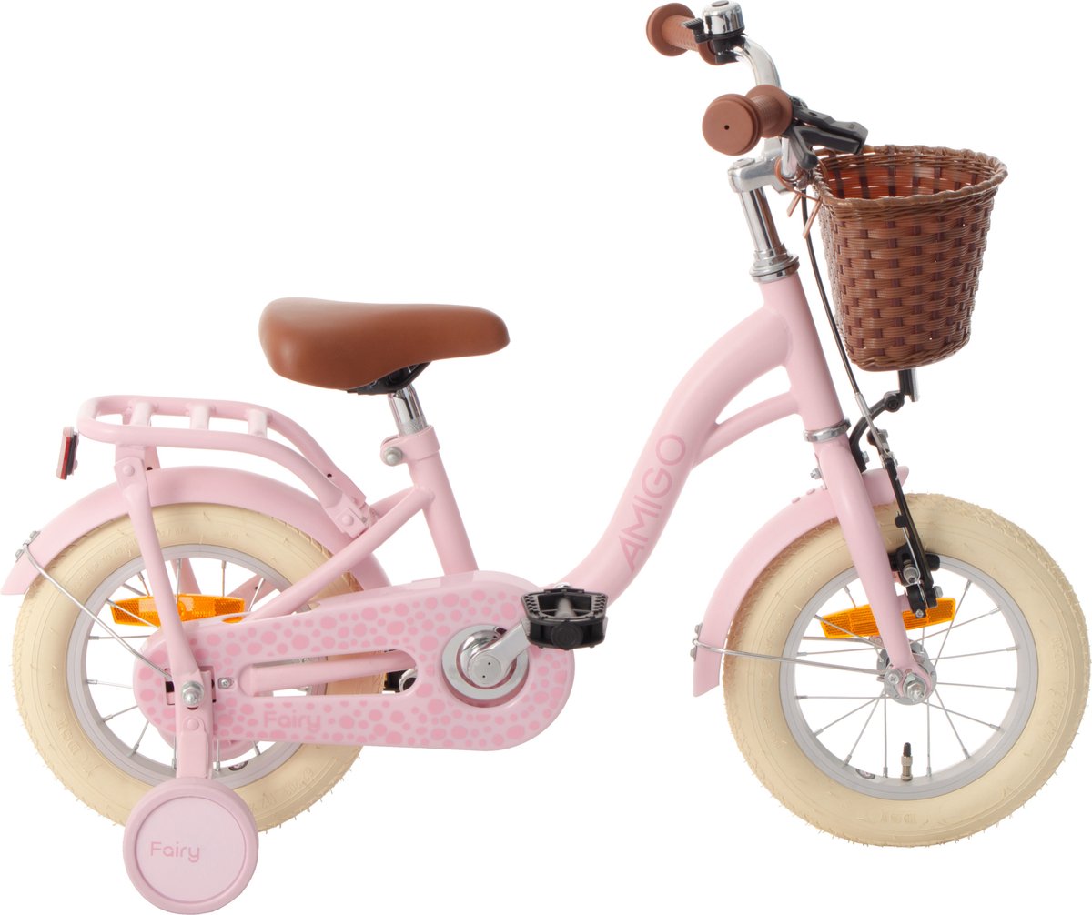 amigo fairy kinderfiets meisjesfiets 12 inch met terugtraprem met zijwieltjes roze
