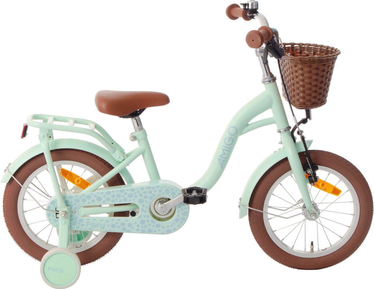 AMIGO Fairy Kinderfiets - Meisjesfiets 14 Inch - Met Terugtraprem - Met Zijwieltjes - Mintgroen Kinderfiets kopen online