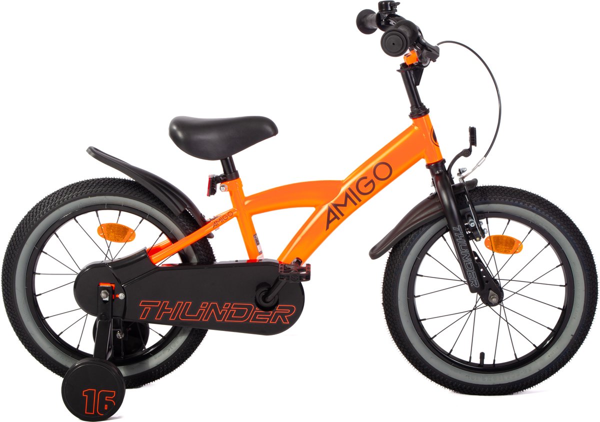 AMIGO Thunder Jongensfiets 16 Inch - Kinderfiets voor 4 tot 6 Jaar - 100-115 cm - Met Zijwieltjes - Oranje Zwart Kinderfiets kopen online
