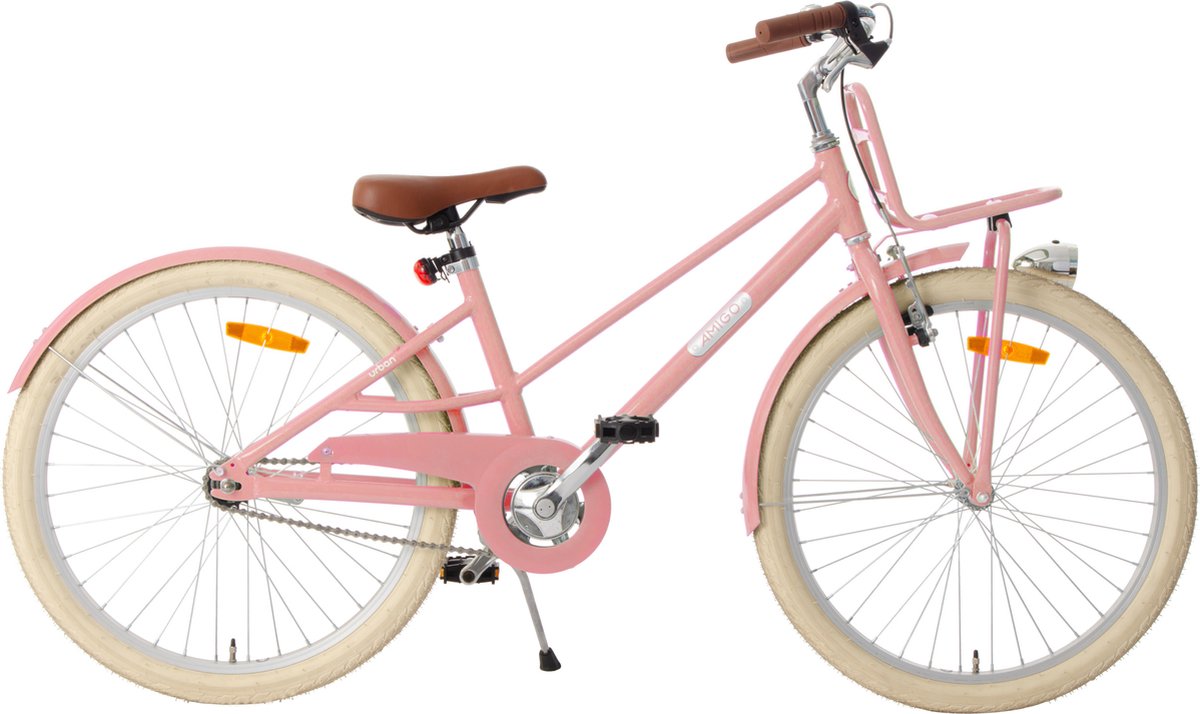 amigo urban kinderfiets 24 inch 35 cm 8 tot 12 jaar meisjesfiets met terugtraprem en v brake zalmroze