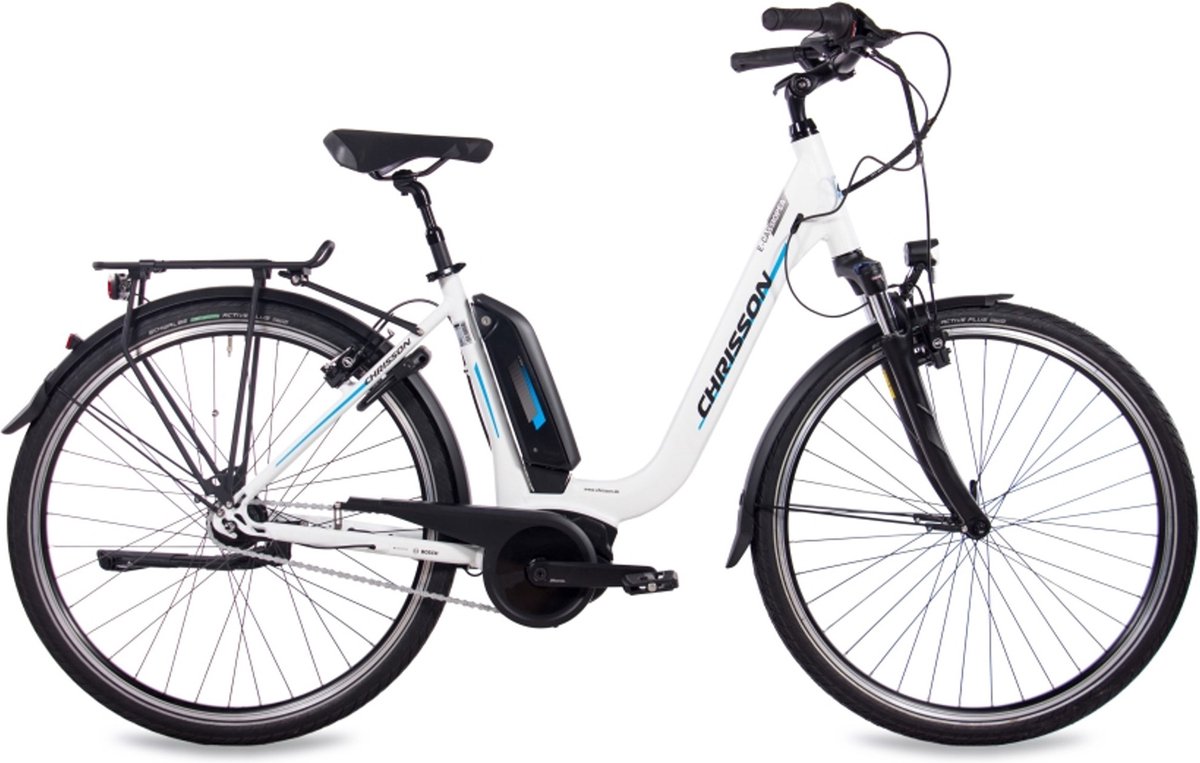 chrisson e cassiopea elektrische fiets 28 inch e bike 50 cm middenmotor damesfiets 7 versnellingen v brakes matwit