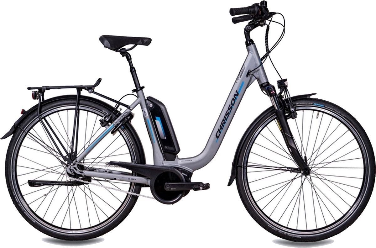 Chrisson E-Cassiopea Elektrische Fiets 28 Inch - E-bike 50 cm - Middenmotor - Damesfiets - 7 Versnellingen - V-Brakes - Zilvergrijs Fiets (elektrisch) kopen online