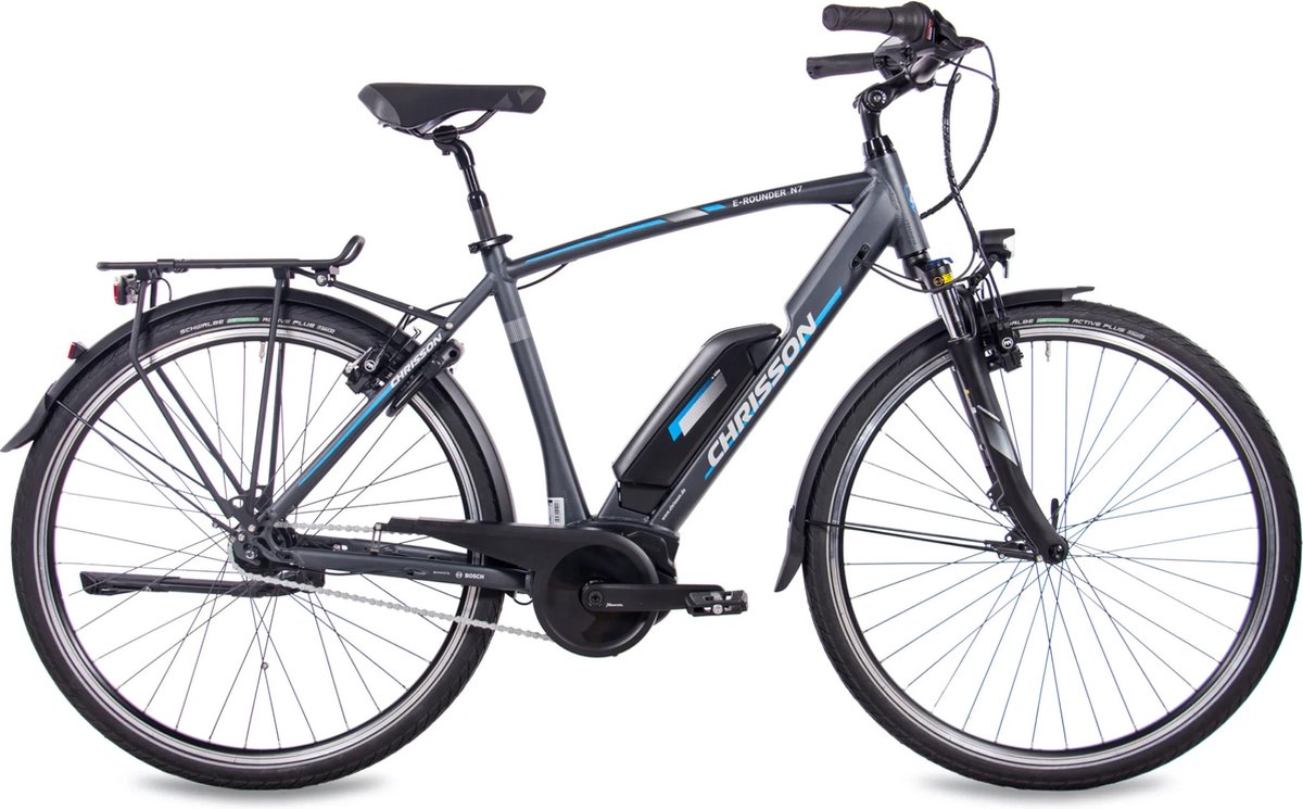 chrisson e rounder n7 elektriche fiets 28 inch e bike 53 cm middenmotor herenfiets 7 versnellingen v brakes grijs