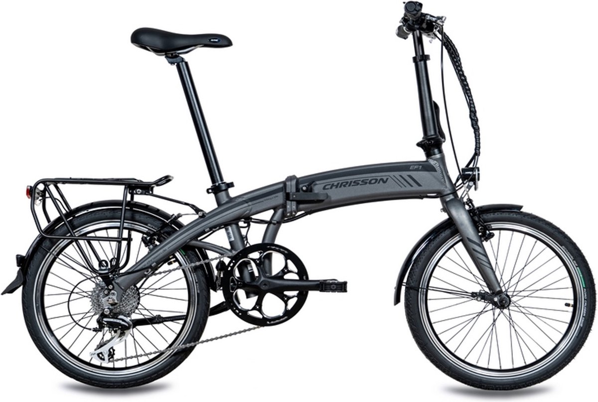 Chrisson EF1 Elektrische Fiets 20 Inch - Vouwfiets 30 cm - 8 Versnellingen - V-Brakes - Matgrijs Fiets (elektrisch) kopen online