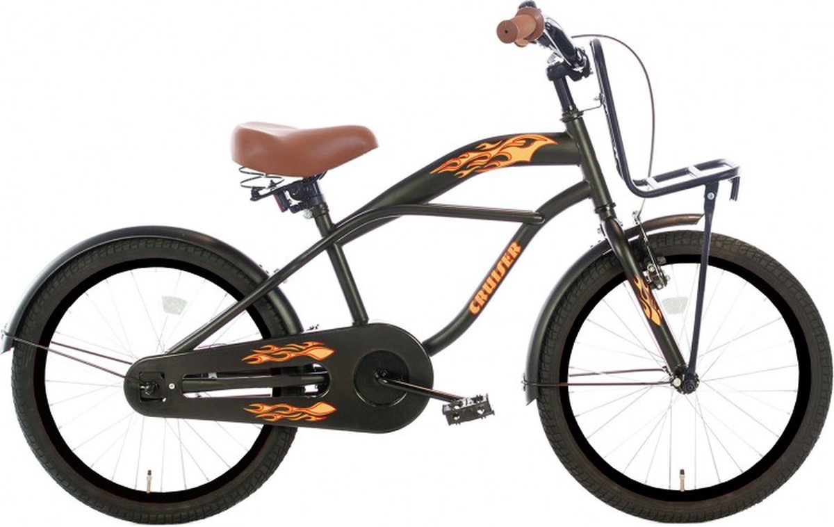 Cortego Cruiser Jongensfiets Zwart 22 inch - Kinderfiets met vlammen Kinderfiets kopen online