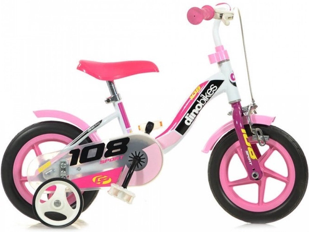 dino 108 sport kinderfiets 10 inch roze wit meisjesfiets met zijwieltjes geschikt van 1 tot 3 jaar 85 100cm