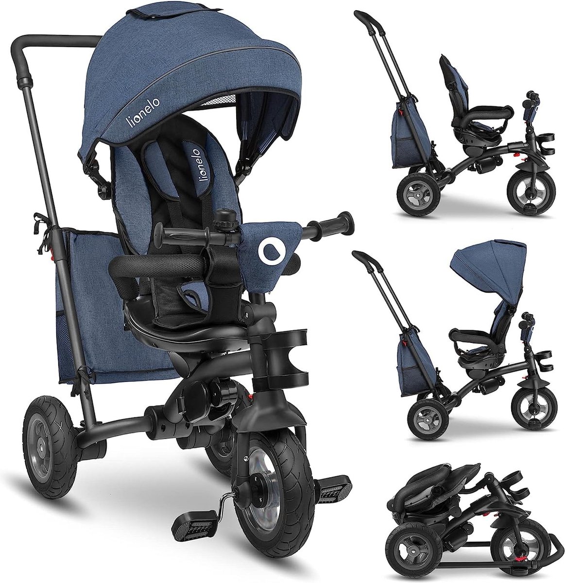 driewieler vanaf 18 maanden tot 25 kg, draaibaar stoel, zonnekap met venster, veiligheidsgordels, bel, onderhoundvrije wielen, vrije wiel, tas Kinderfiets kopen online