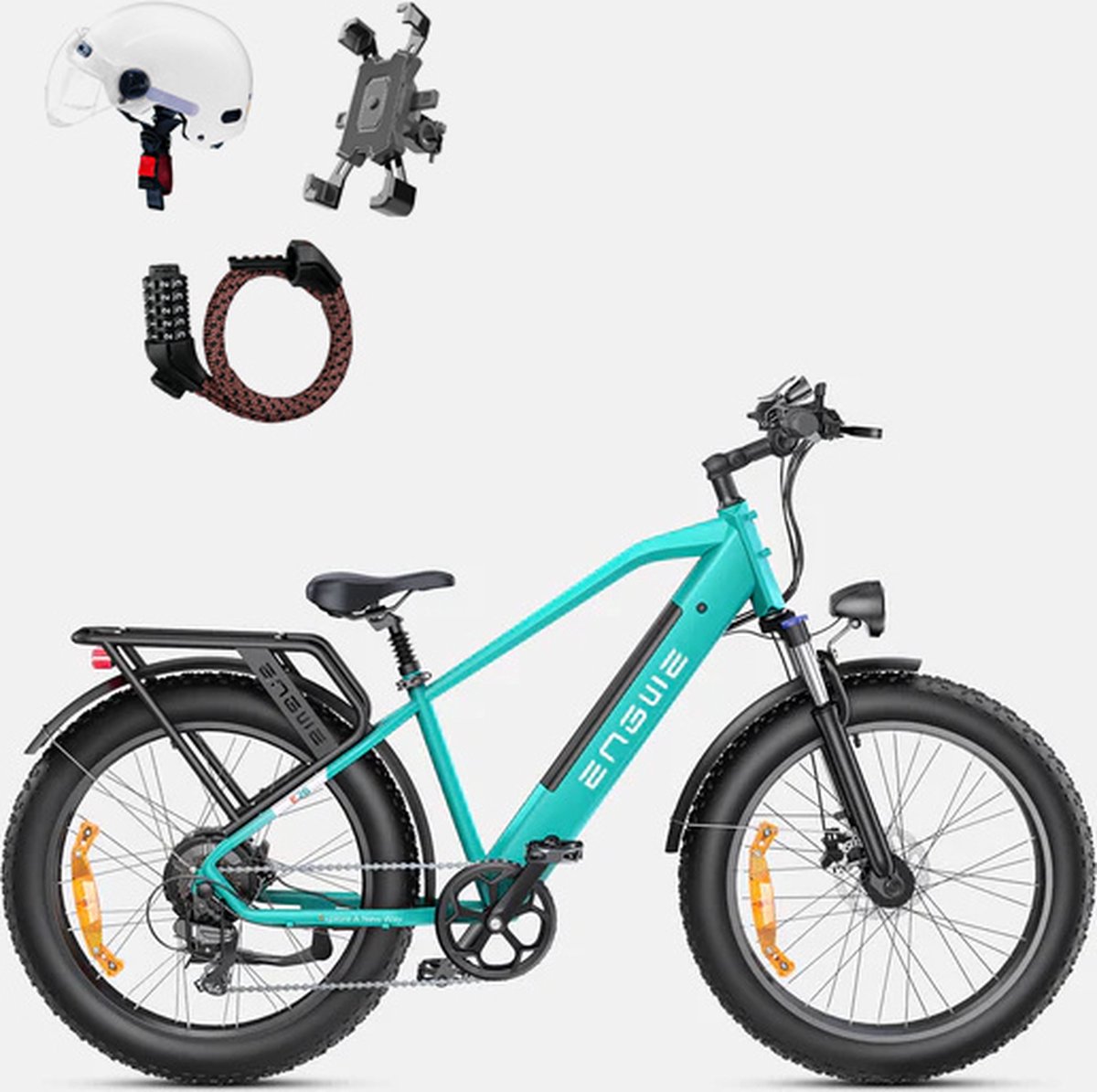 engwe e26 elektrische fiets 48v 16ah accu 250w motor mountainbike shimano 7 versnellingen 140 km max bereik blauw beperkt gratis helm houder voor mobiele telefoon combinatieslot