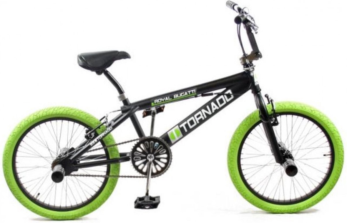 Freestyle BMX 20" Royal-Bugatti  - mat zwart met groene banden Kinderfiets kopen online