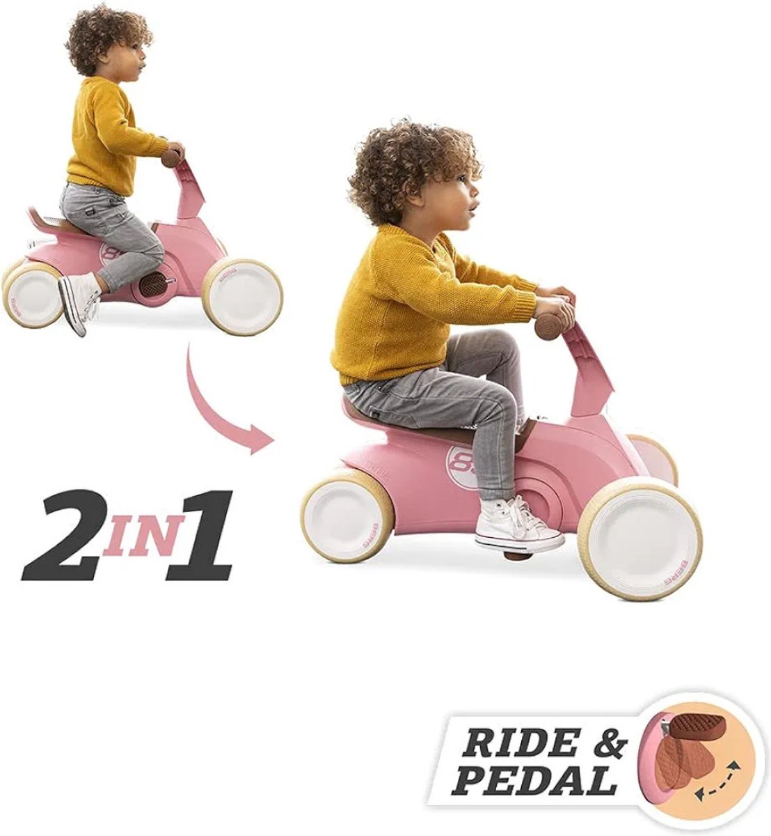 GO² 2-in-1 Retro Roze Glijauto En Loopfiets - Kinderauto Met Uitklapbare Pedalen - Geschikt Voor Kinderen Van 10-30 Maanden Kinderfiets kopen online