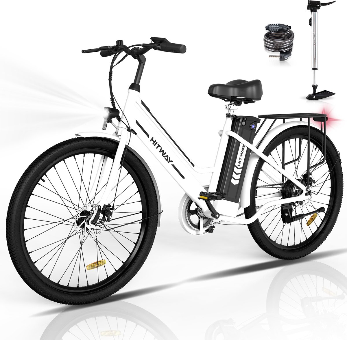 Hitway Elektrische Fiets | E-bike Damesfiets | 35-70KM | 26 Inch | 250W Motor | Wit Fiets (elektrisch) kopen online