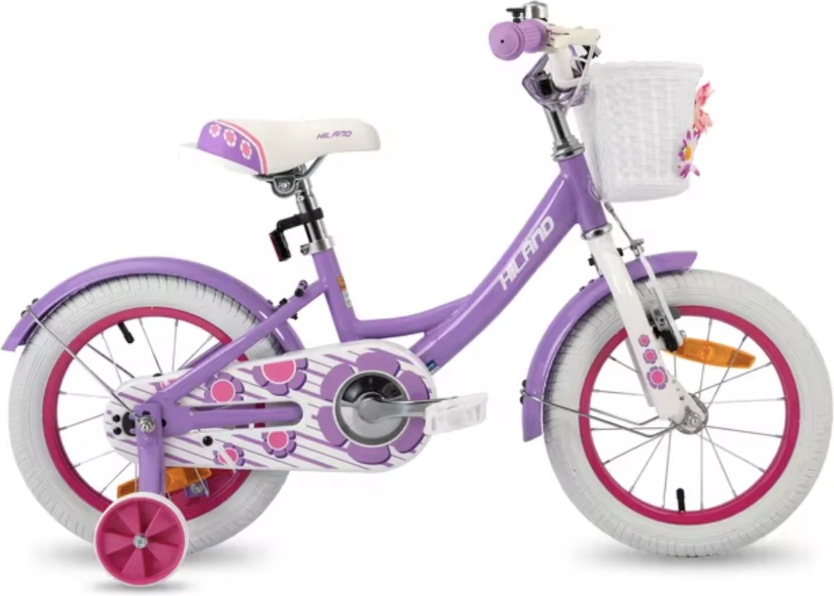 J&R Meisjesfiets 16 inch - Kinderfiets 16 inch - Fiets 16 inch - Met zijwieltjes - Mandje - Paars Kinderfiets kopen online