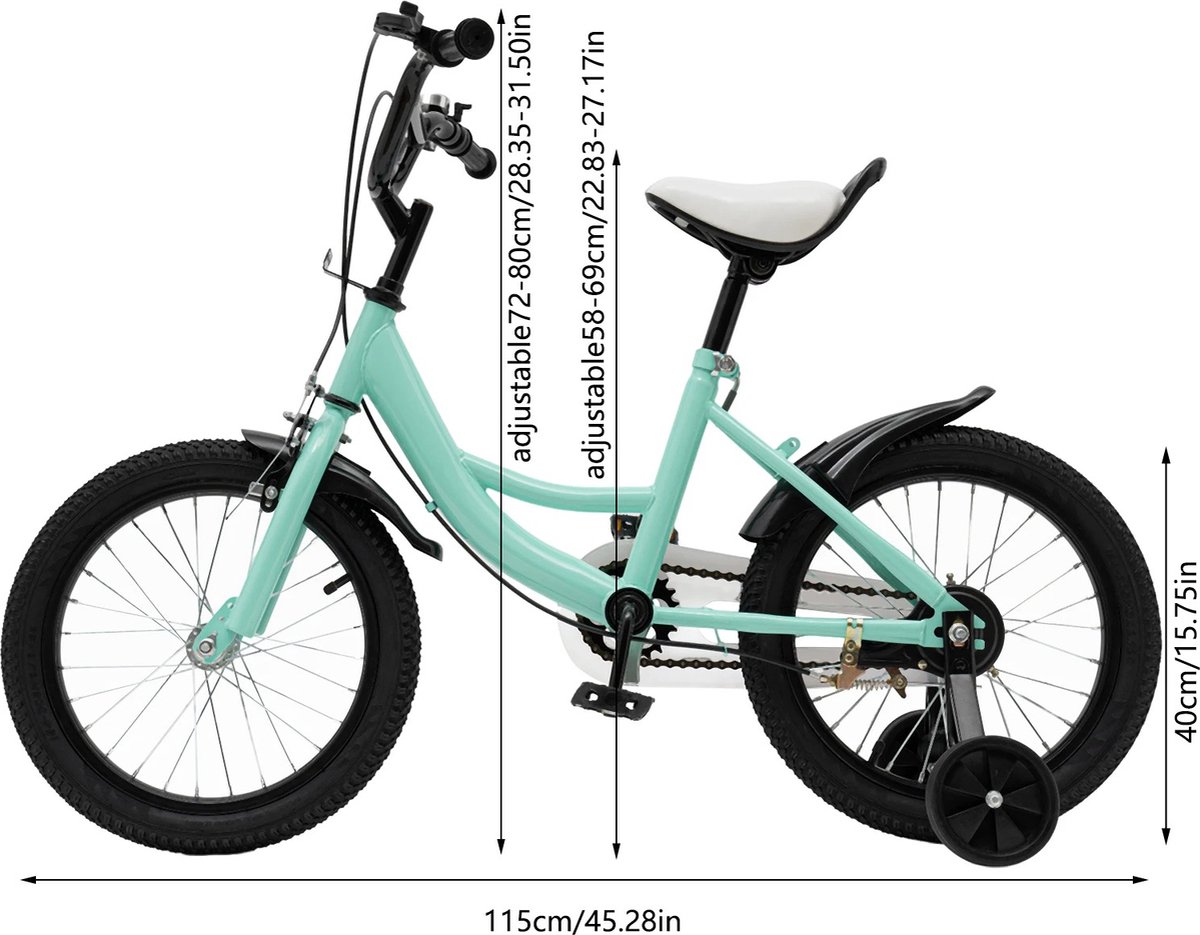 Mercadome® Kinderfiets - Afneembare Zijwieltjes - Unisex - Meisjes - Jongens - Groen - 41 cm Kinderfiets kopen online