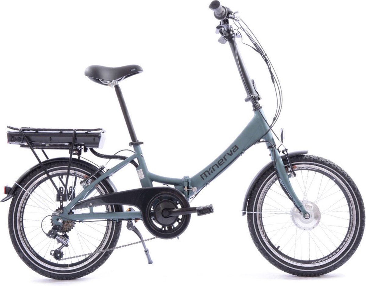 minerva e foldo elektrische vouwfiets 20 inch 33 cm 7 versnellingen v brakes matgroen