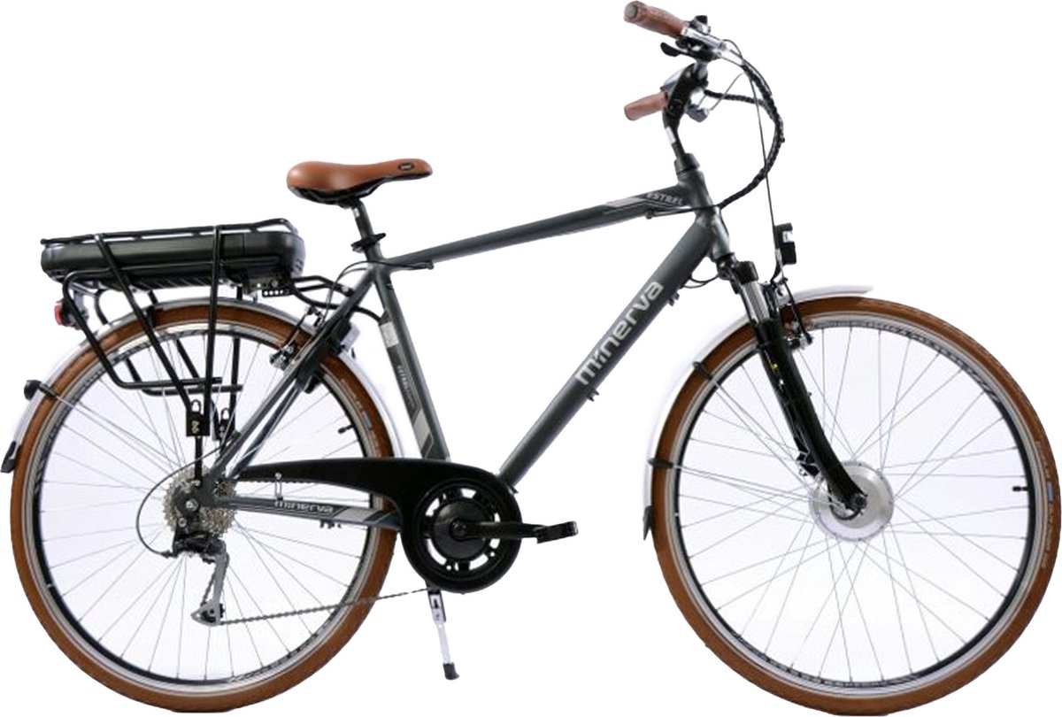 Minerva Estrel Elektrische Fiets 28 Inch - E-bike 53 cm - Elektrische Stadsfiets Heren - 9 Versnellingen - V-Brakes - Antraciet Fiets (elektrisch) kopen online