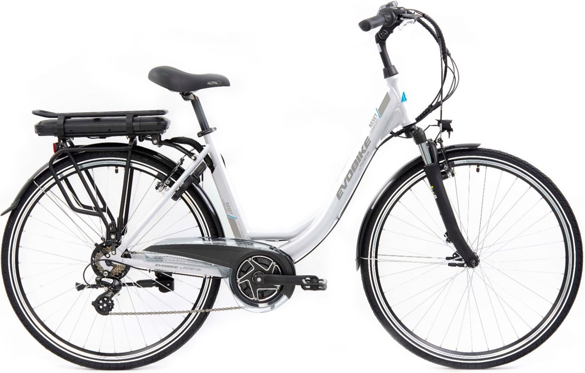 Minerva Evobike Elektrische Fiets 28 Inch - E-bike 49 cm - Middenmotor - Damesfiets - 7 Versnellingen - V-Brakes - Wit Fiets (elektrisch) kopen online
