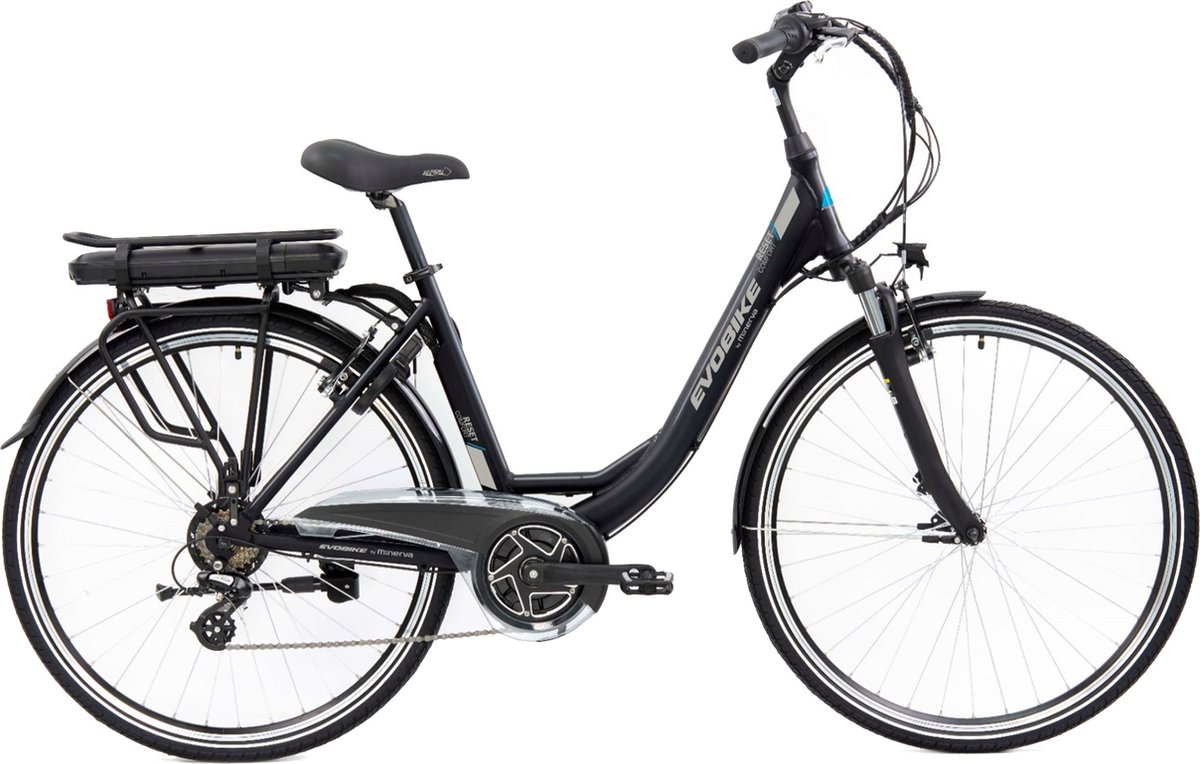 Minerva Evobike Elektrische Fiets 28 Inch - E-bike 49 cm - Middenmotor - Damesfiets - 7 Versnellingen - V-Brakes - Zwart Fiets (elektrisch) kopen online