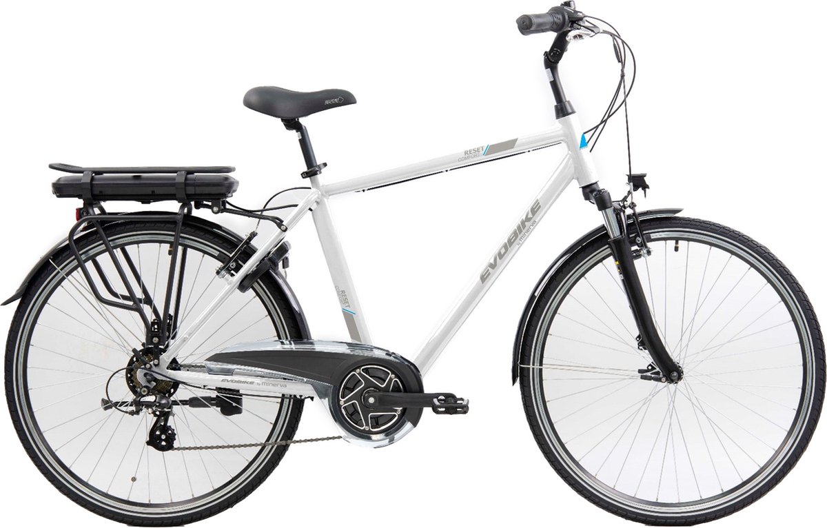 minerva evobike elektrische fiets 28 inch e bike 53 cm middenmotor herenfiets 7 versnellingen v brakes wit