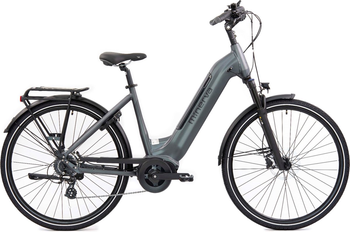Minerva Volos Elektrische Fiets - E-bike 28 Inch - Middenmotor - 50 cm Damesfiets - - 7 Versnellingen - Hydraulische Schijfrem - Antraciet Fiets (elektrisch) kopen online
