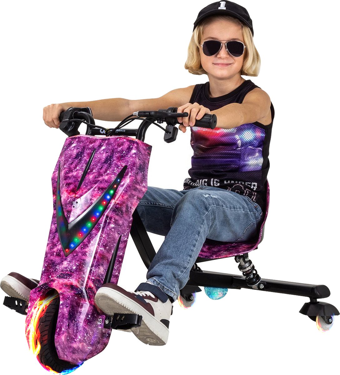 play on elektrische drift trike galaxy paars incl bluetooth speakers led verlichting 15 20km h drifttrike