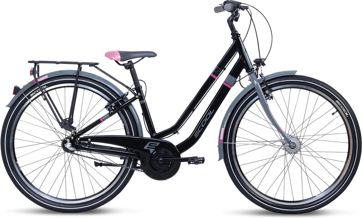 Scool chiX twin 26 inch 3 versnellingen - Zwart/Roze Fiets kopen online