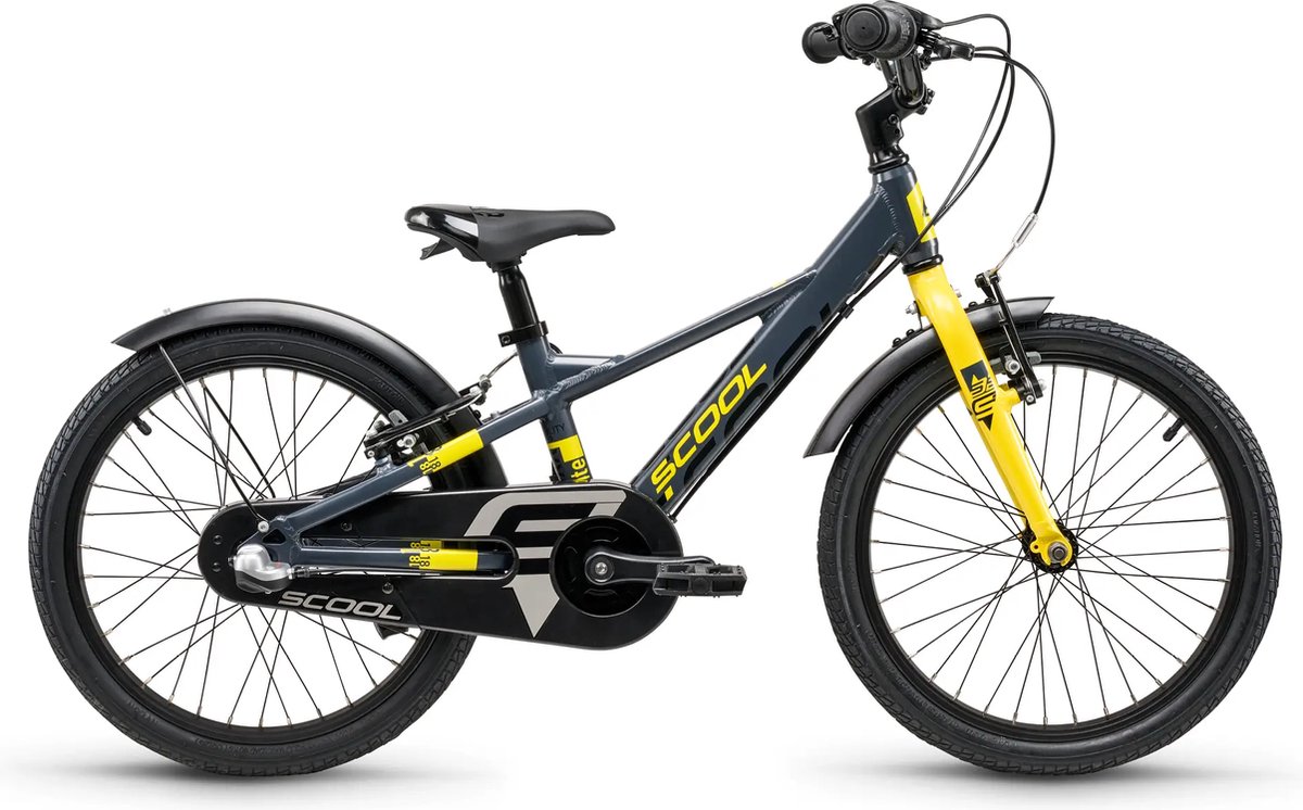 scool xxlite evo 18 inch 3 speed vrijloop naaf donkergrijs geel