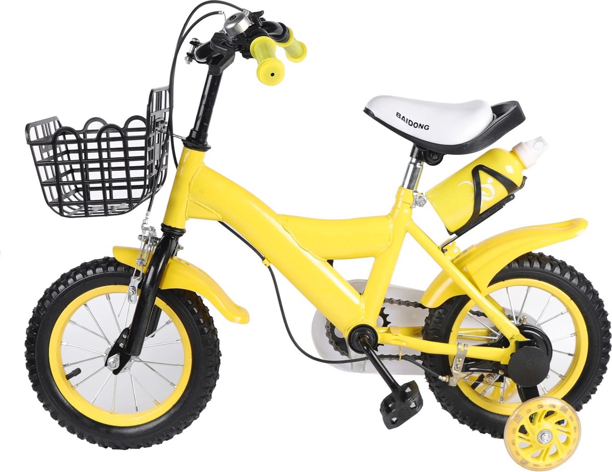 SPARK JOY® - 12 Inch Fiets Kinderen - Kinderfiets Met Zijwieltjes - Voor Binnen en Buiten - Geel Kinderfiets kopen online