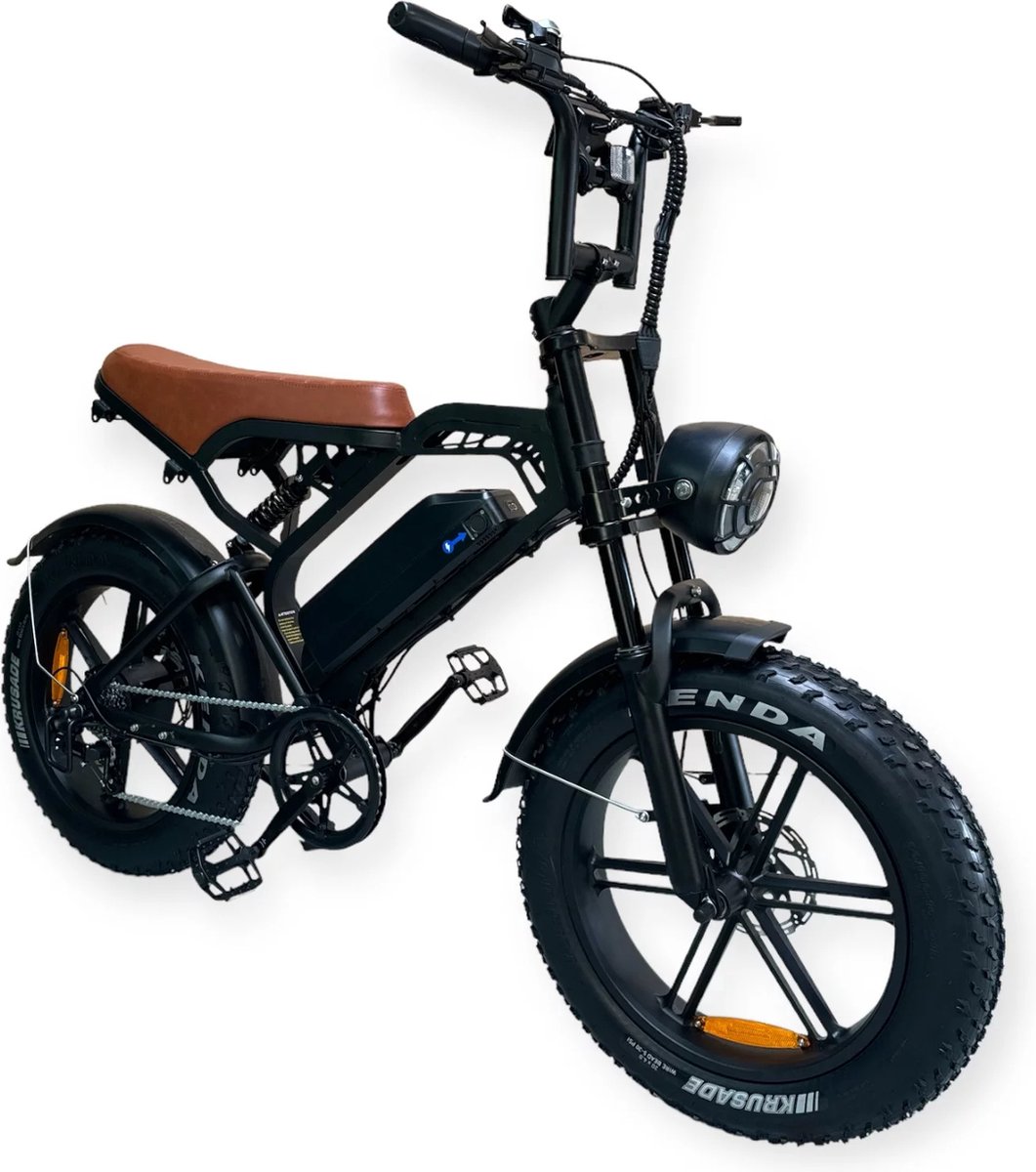 Vilolux® Fatbike electrisch - Fatbike V20 PRO - Bruin zadel - Legaal - Rijklaar - Niet opvoerbare fatbikes - 2 Jaar garantie - Telefoontasje - Hydraulische remmen - Alarm - Zwart Fiets (elektrisch) kopen online