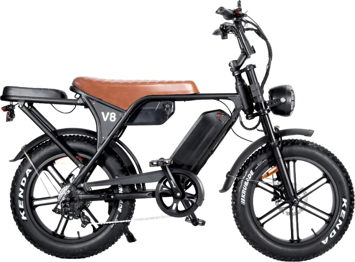 Vilolux® Fatbike electrisch - Fatbike V8 dubbele accu - PRO - Bruin zadel - Achterzit - Legaal - Rijklaar - Niet opvoerbare fatbikes - 2 Jaar garantie - Hydraulische remmen - Alarm - Zwart Fiets (elektrisch) kopen online