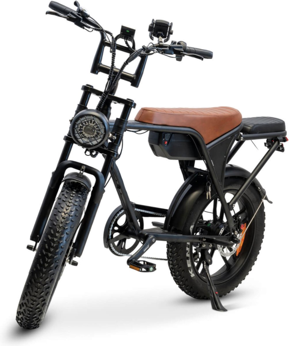 Vilolux® Fatbike electrisch - Fatbike V8 PRO - Achterzit - Bruin zadel - Legaal - Rijklaar - Niet opvoerbare fatbikes - 2 Jaar garantie - Telefoontasje - Hydraulische remmen - Alarm - Zwart Fiets (elektrisch) kopen online