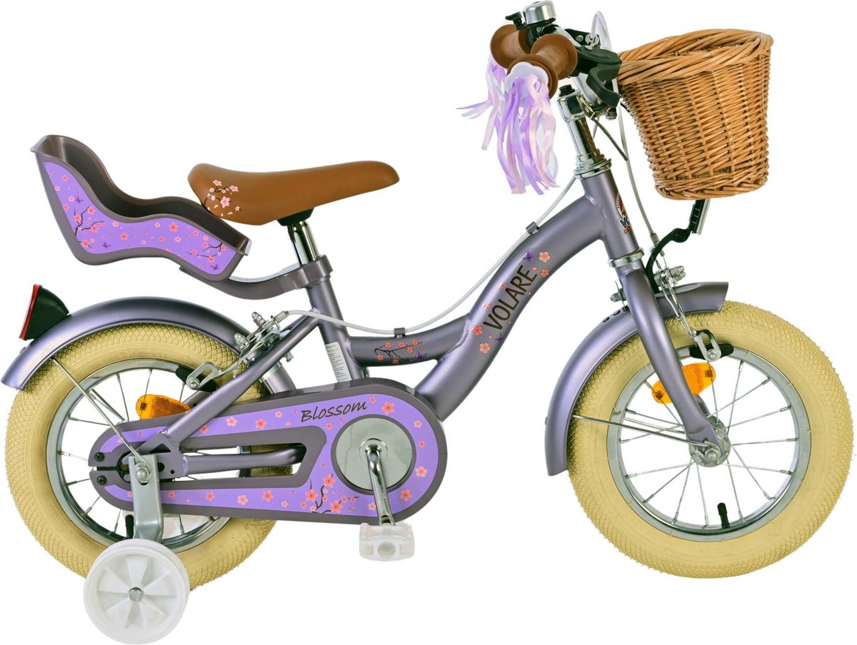 volare blossom kinderfiets meisjes 12 inch paars twee handremmen