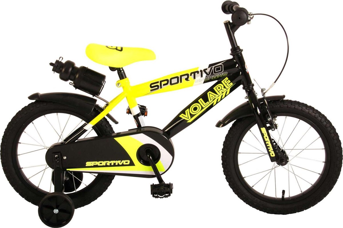 volare sportivo kinderfiets jongens 16 inch neon geel zwart 95 afgemonteerd
