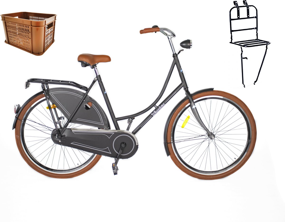 wheelerz nl omafiets 28 matzwart met rek en krat 100 rijklaar geleverd